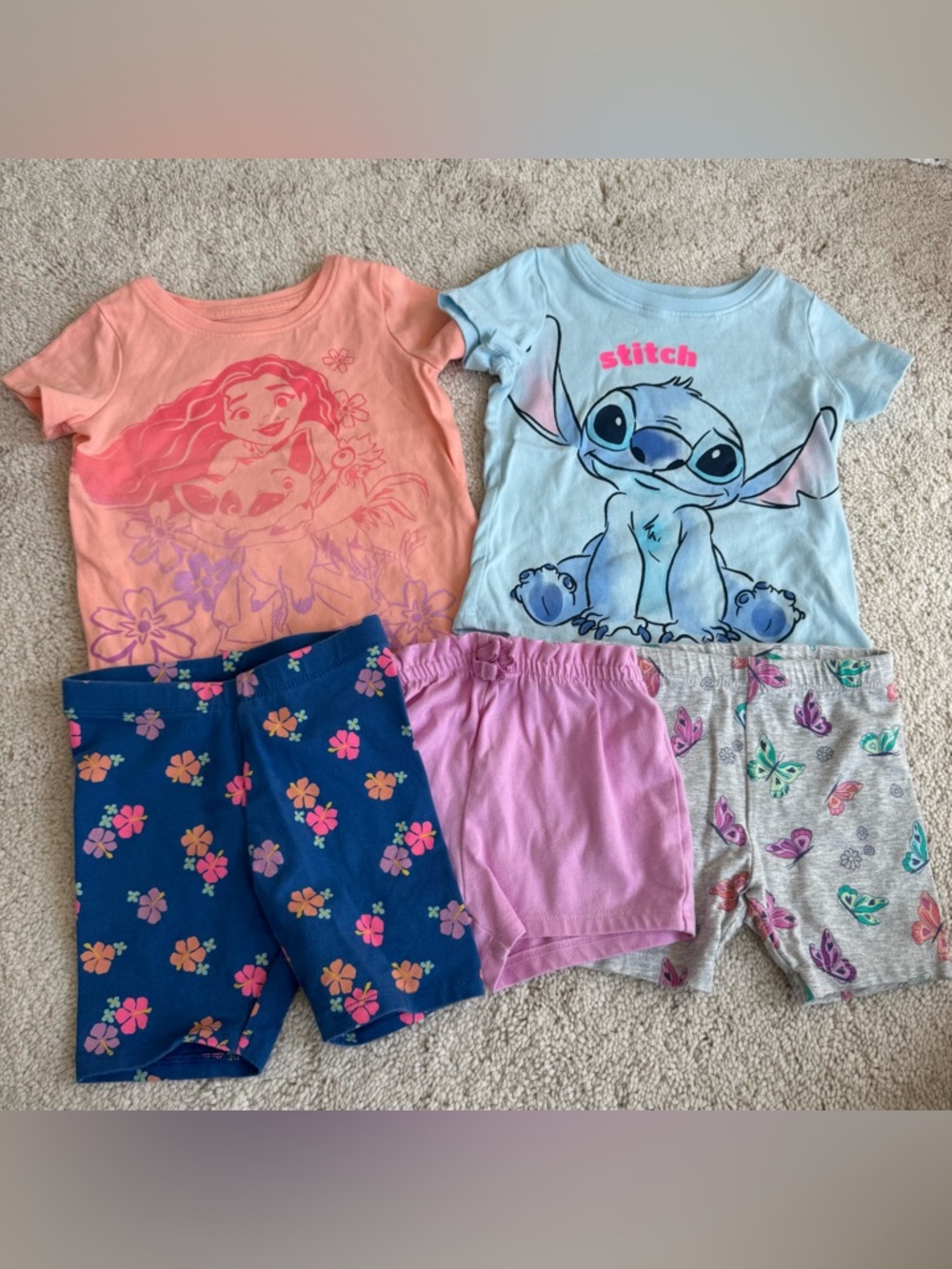18M Disney Stitch & Moana T-shirts Kids w/ 3 Shorts